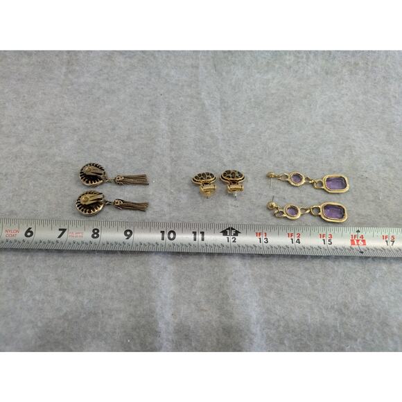 Set Of‎ 3 Vintage Earrings Rhinestone Tassel Leopard Drop Dangle Stud - Picture 3 of 11